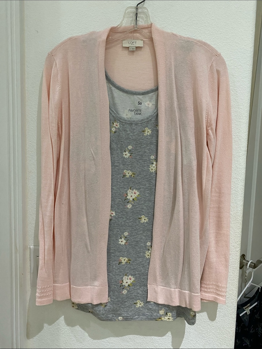 Pretty in Pink! LOFT Cardigan Size S and SO Gray Floral Tank Size L